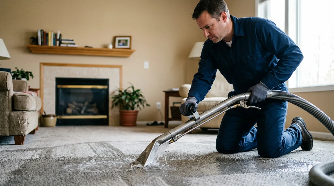 Water damage restoration technician working near Whiteland, IN